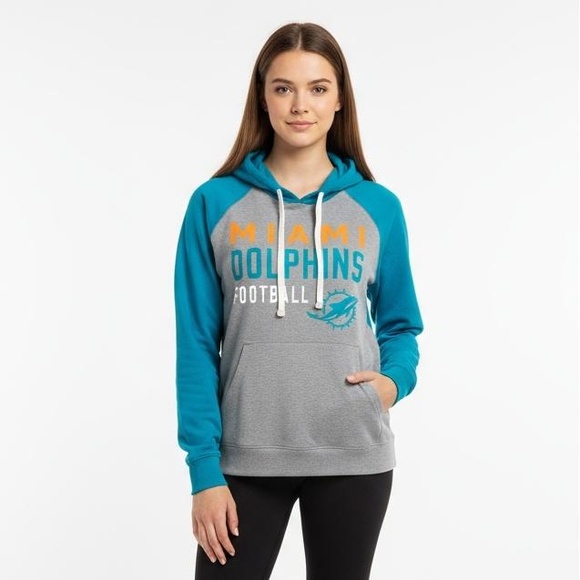 Dolphins Womens L Grey Teal Hooded Game Day - Picture 1 of 16